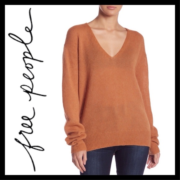 FREE PEOPLE Gossamer V-Neck Sweater Color: Terracotta - Picture 3 of 6